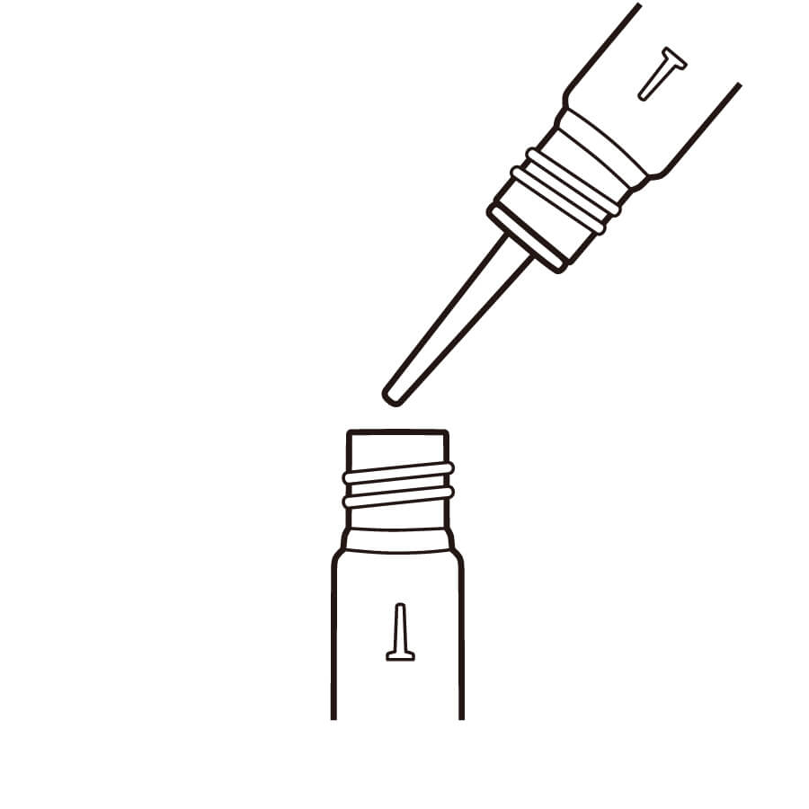 コピックインク空ボトルを使ってインクを調合し、好みの色を作ります。※ボトルの1目盛りは1ml